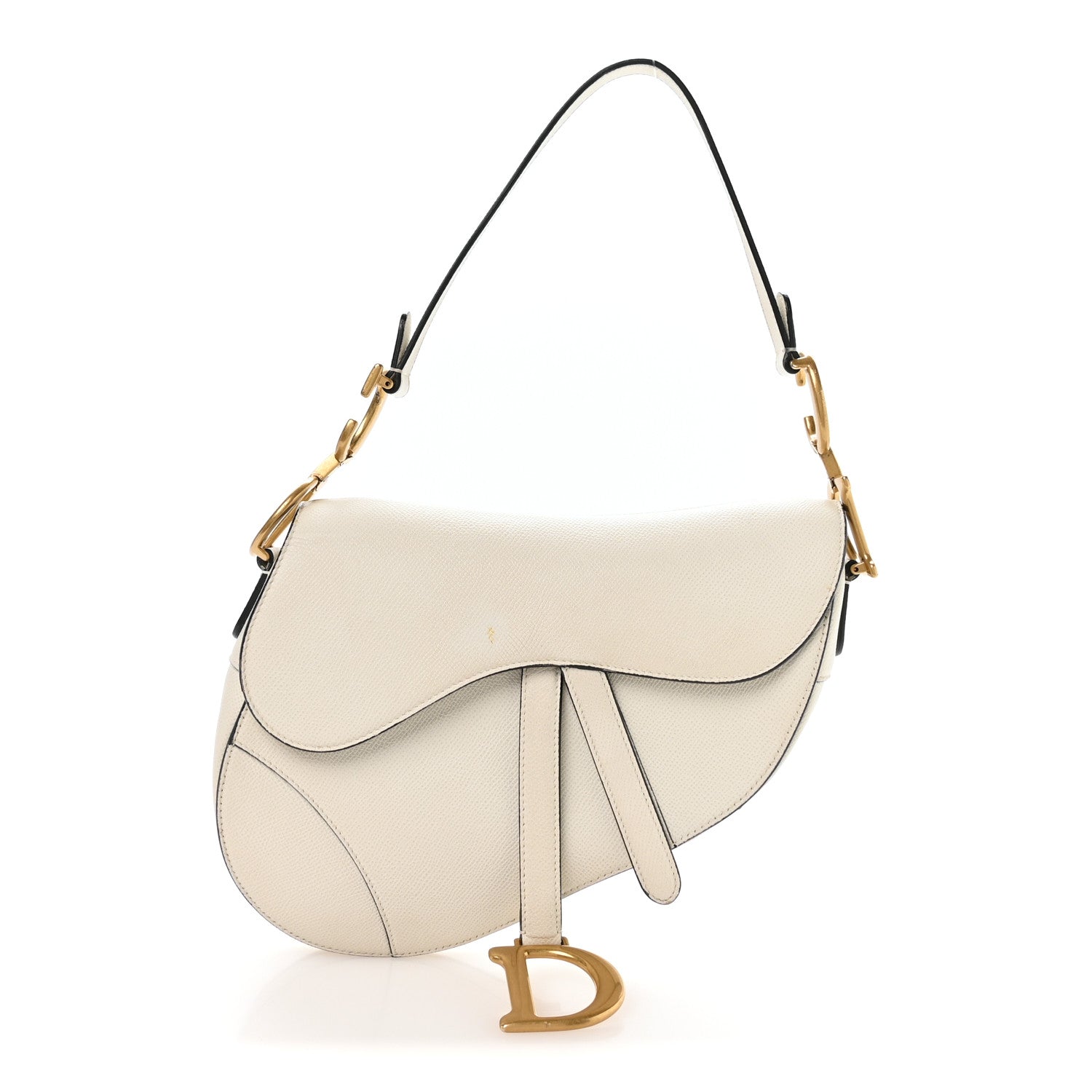 Grained Calfskin Saddle Bag White