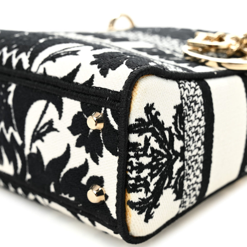 Canvas Petites Fleurs Embroidered Mini Lady D-Lite Black White