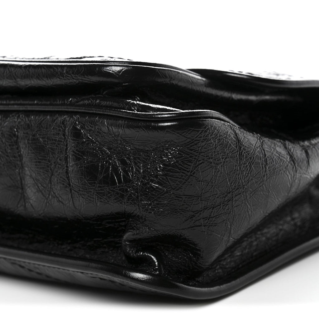 Crinkled Calfskin Matelasse Monogram Medium Niki Chain Satchel Black