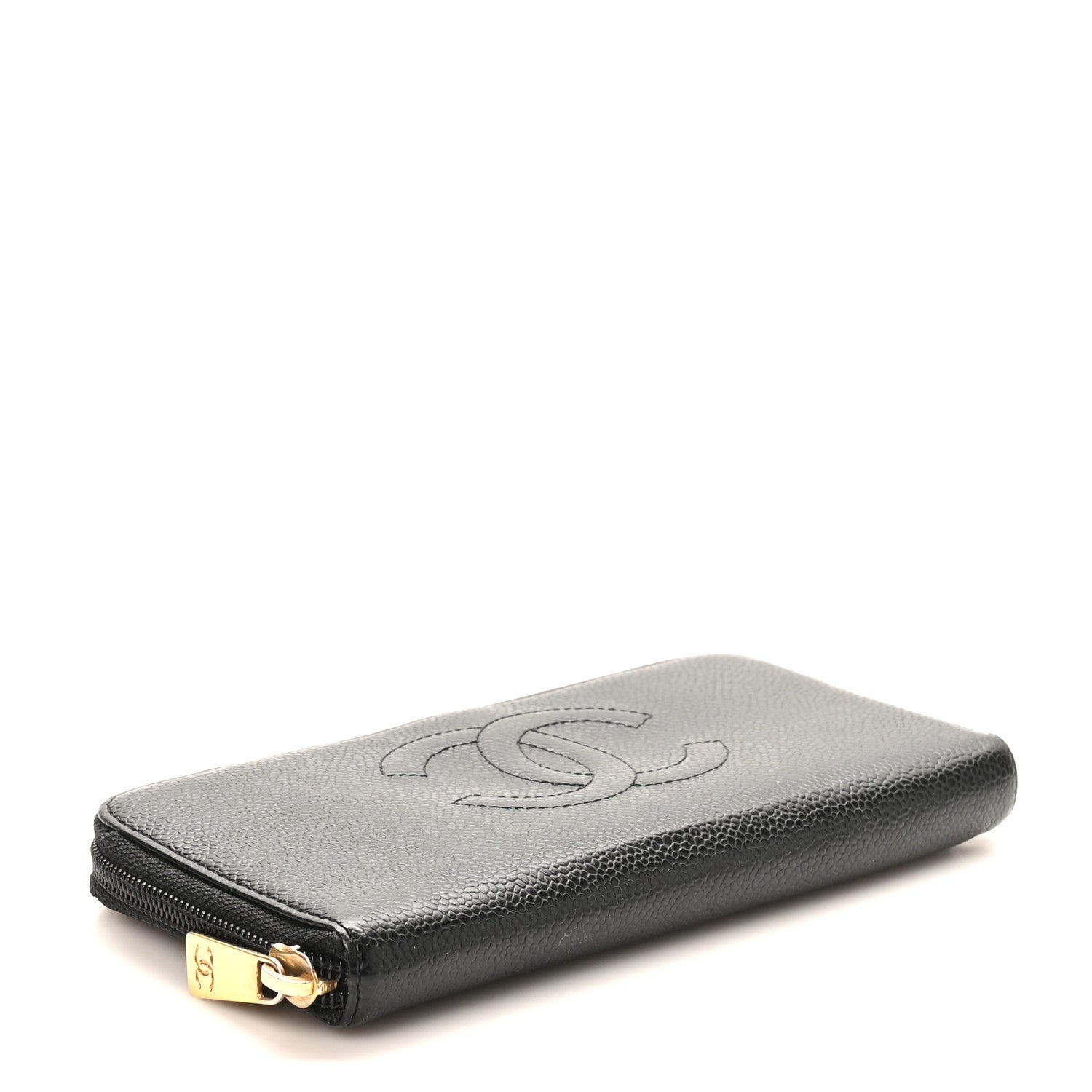 Caviar CC Timeless Large Zip Around Wallet Black