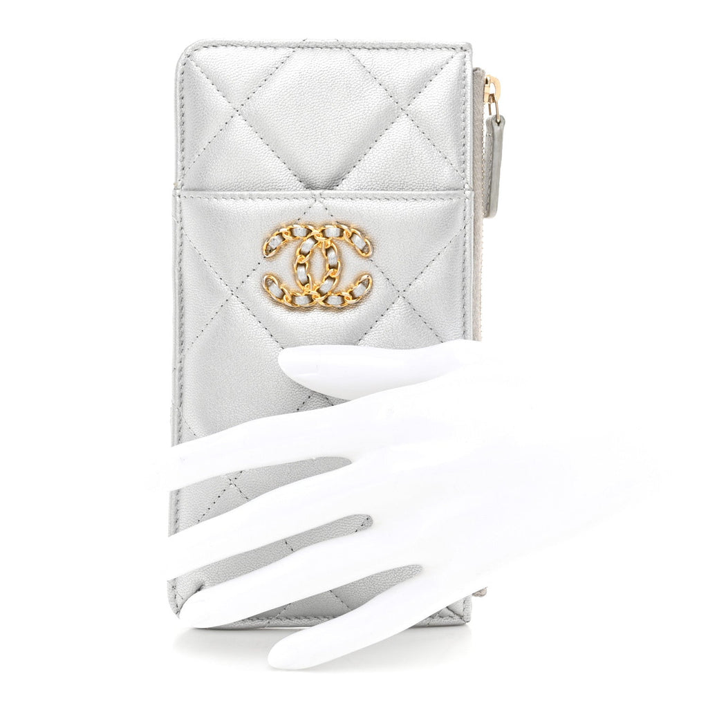 Lambskin Quilted Chanel 19 Phone and  Holder Silver