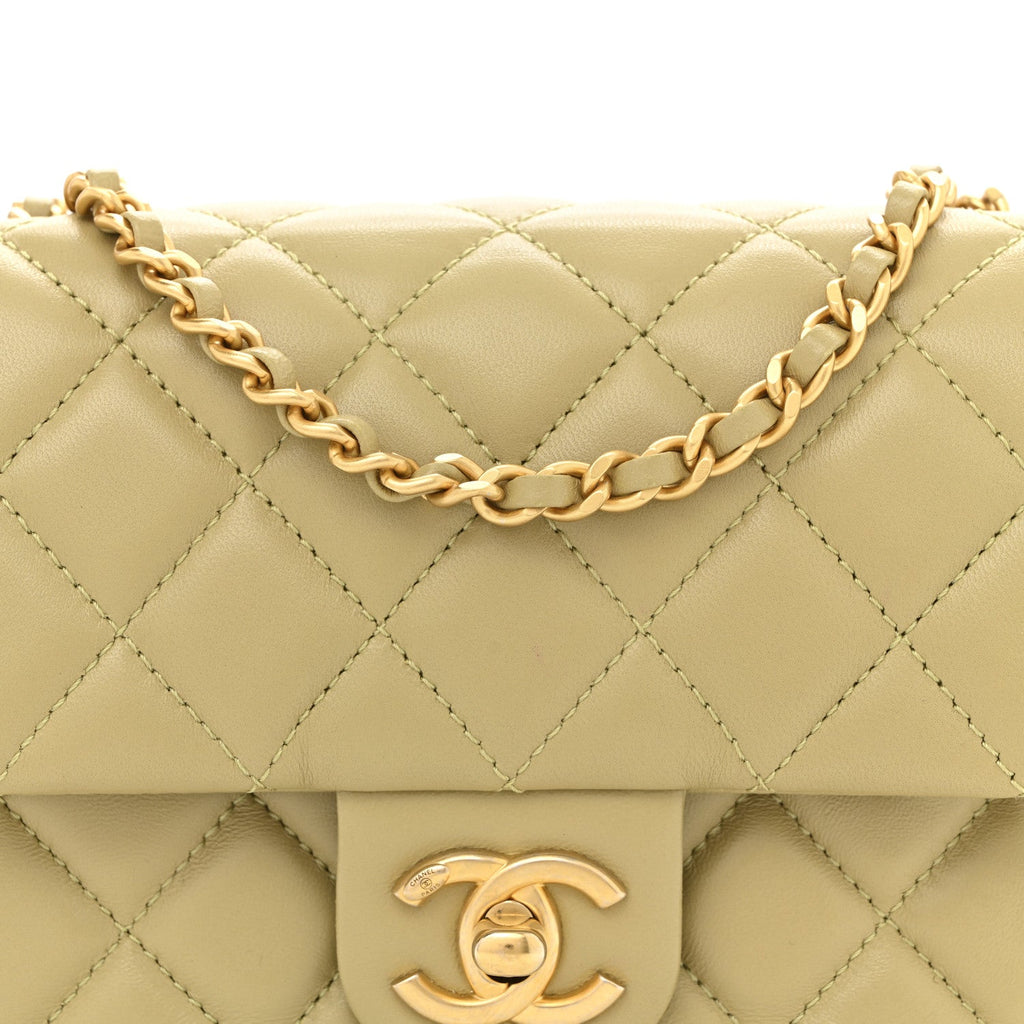 Lambskin Enamel Quilted Mini Coco Hearts Square Flap Light Green