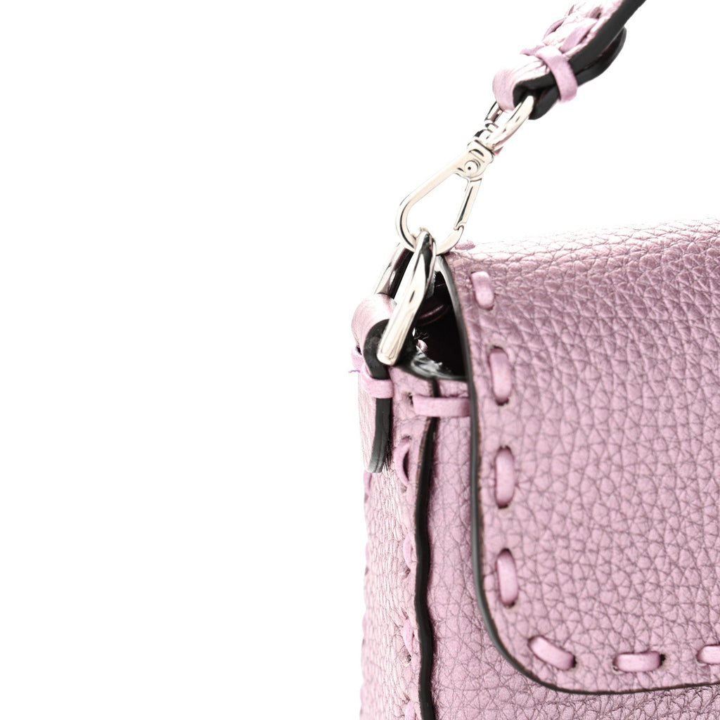 Metallic Cuoio Roma Sellerissima Nappa Sintetica Tape Stitch Mini Baguette Rosa Placca Argento