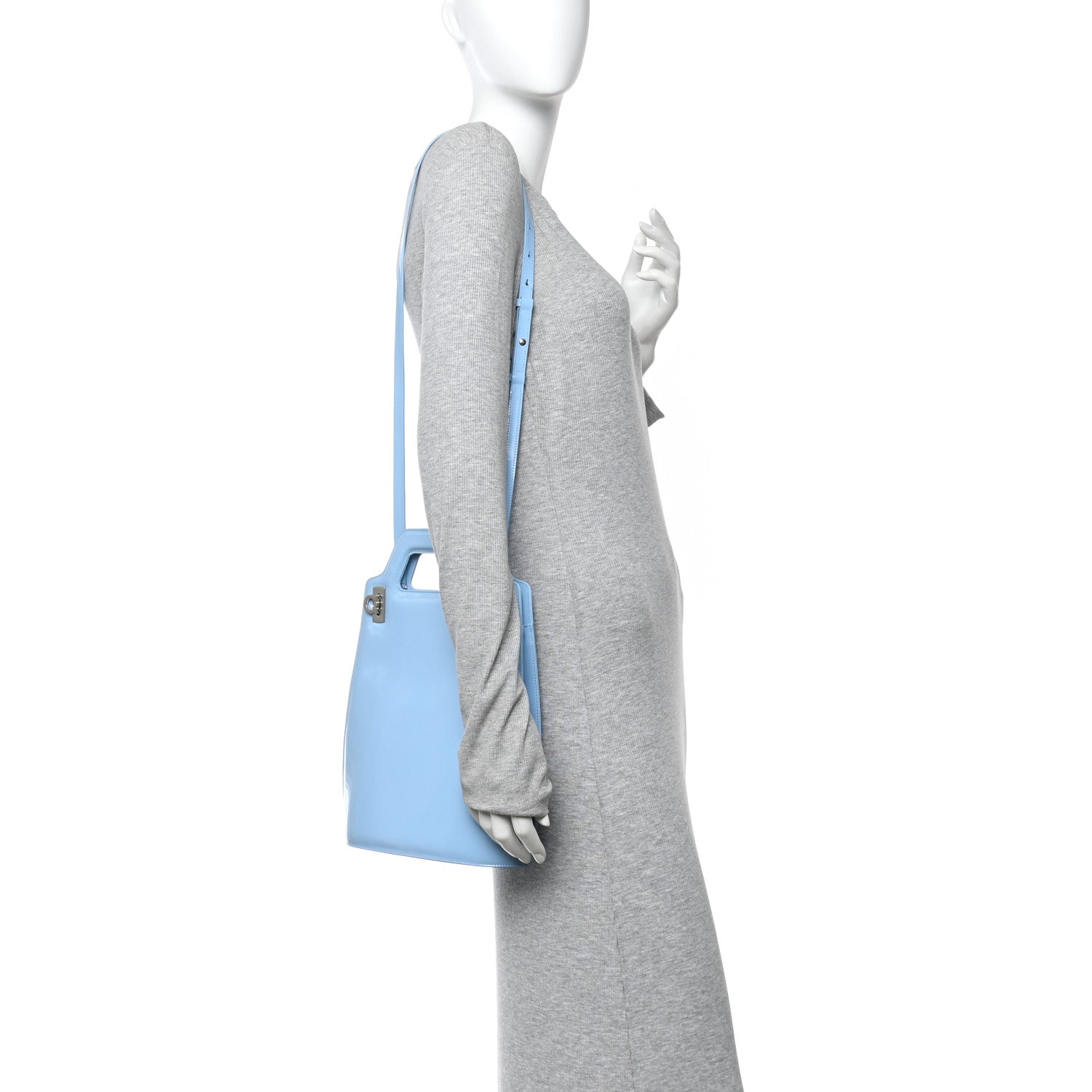 Brushed Calfskin North South Wanda Top Handle Bag Sky Blue