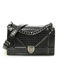 Metallic Patent Micro-Cannage Medium Diorama Flap Bag Onyx Black