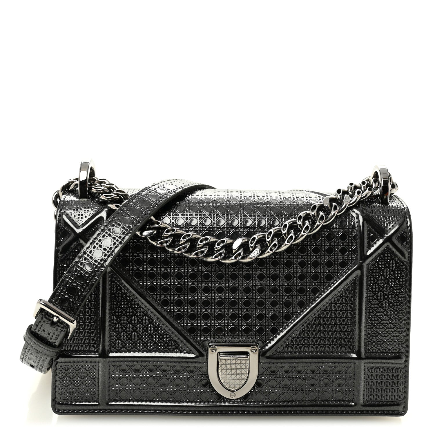 Metallic Patent Micro-Cannage Medium Diorama Flap Bag Onyx Black