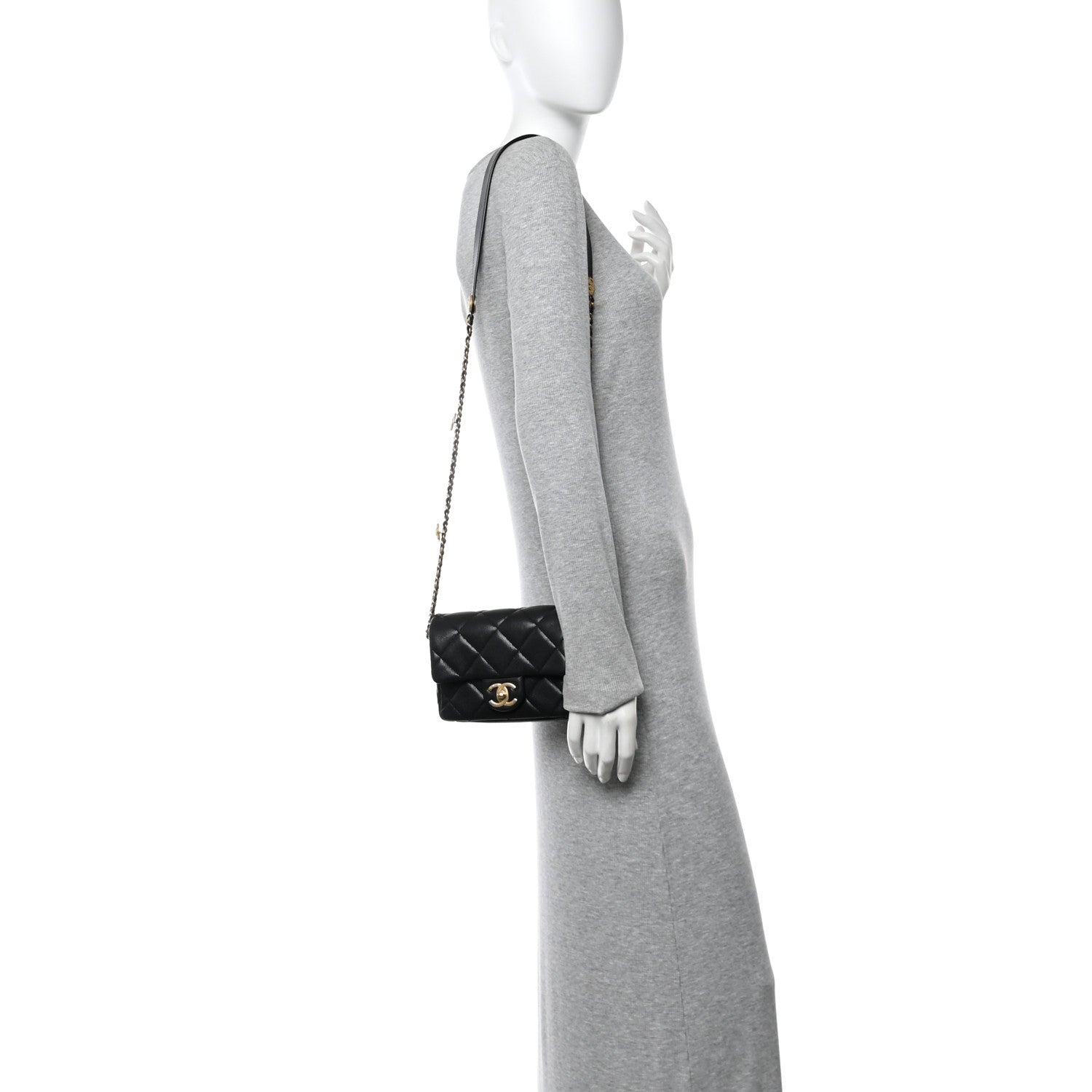 Caviar Quilted Mini Twist Your Buttons Flap Black