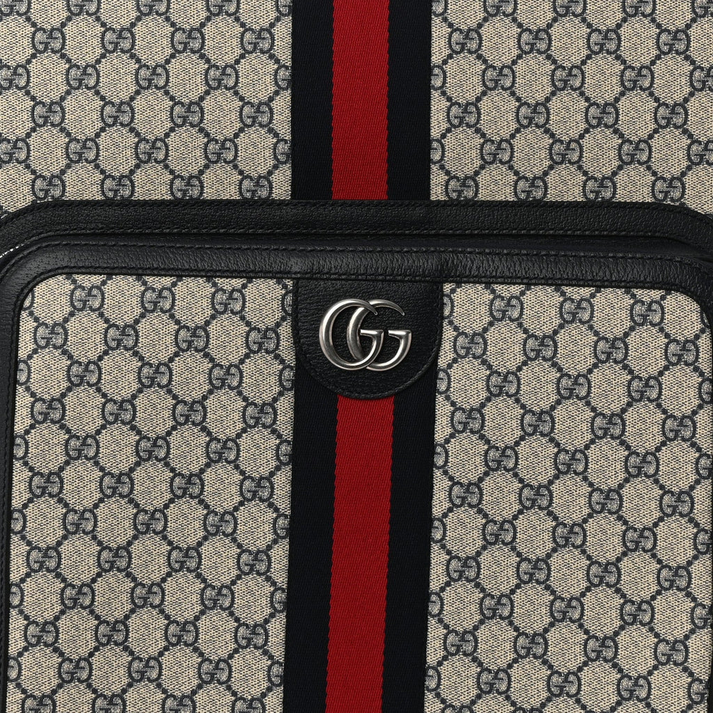 GG Supreme Monogram Textured Dollar Calfskin Web Large Savoy Trolley Suitcase Beige Blue