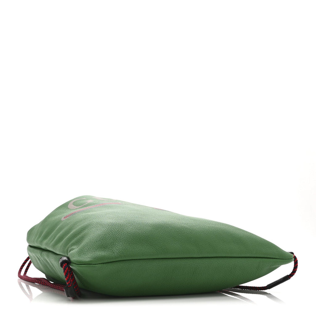 Calfskin Logo Drawstring Backpack Green