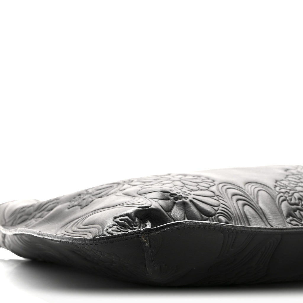 Calfskin Embossed Floral Shoulder Bag Black