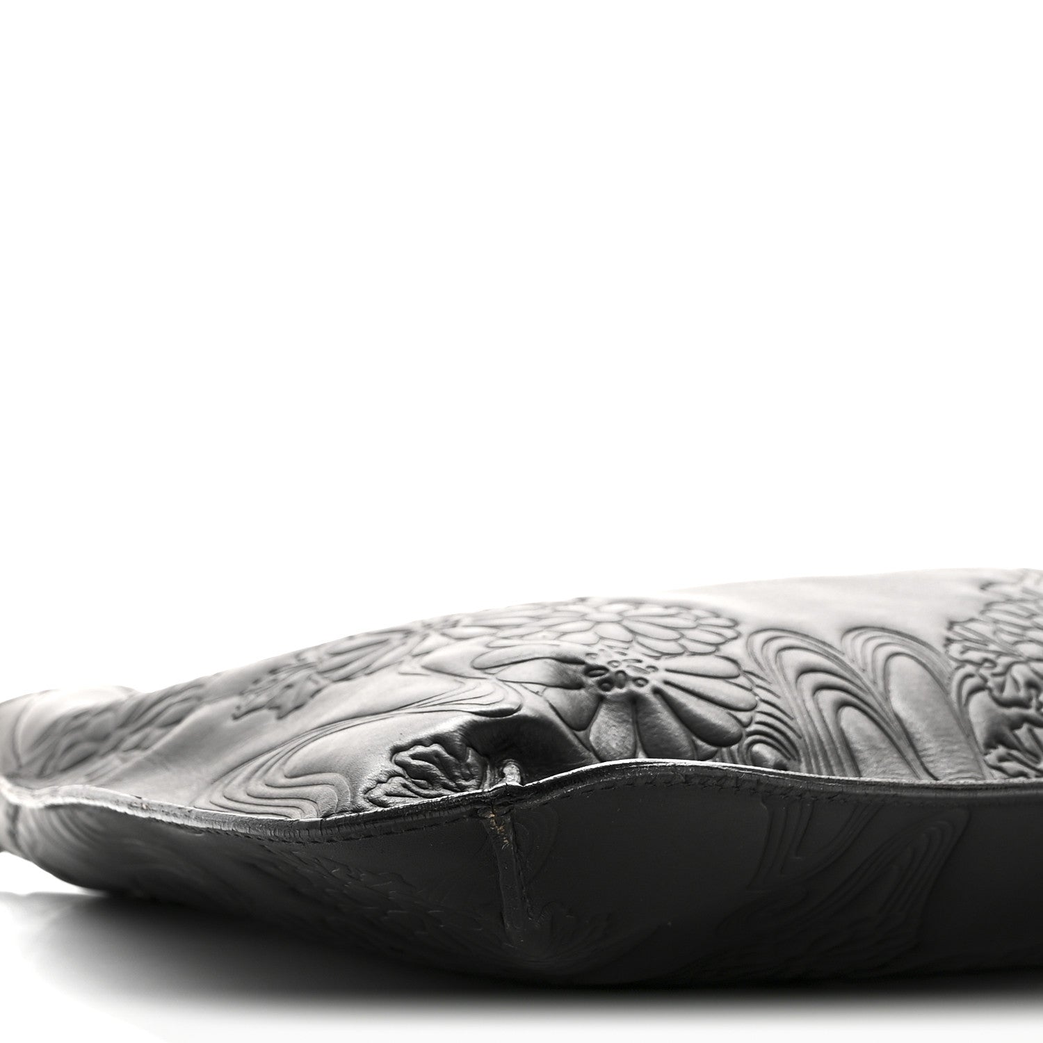 Calfskin Embossed Floral Shoulder Bag Black