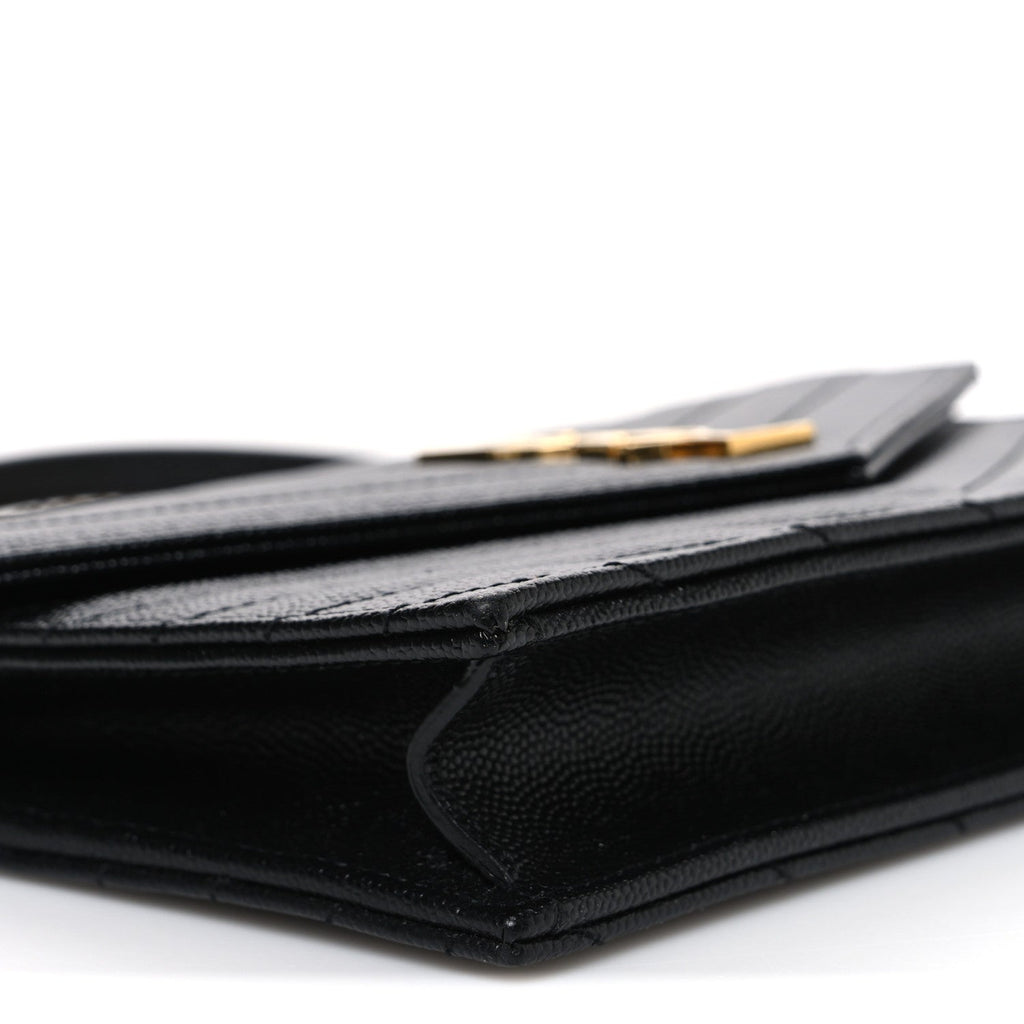 Grain De Poudre Matelasse Chevron Monogram Envelope Chain Wallet Black