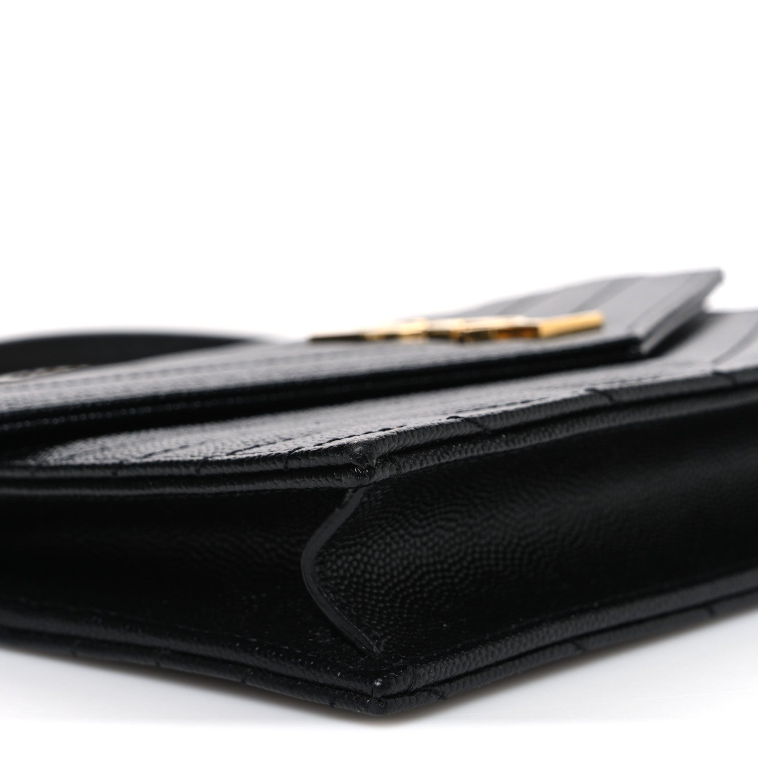 Grain De Poudre Matelasse Chevron Monogram Envelope Chain Wallet Black