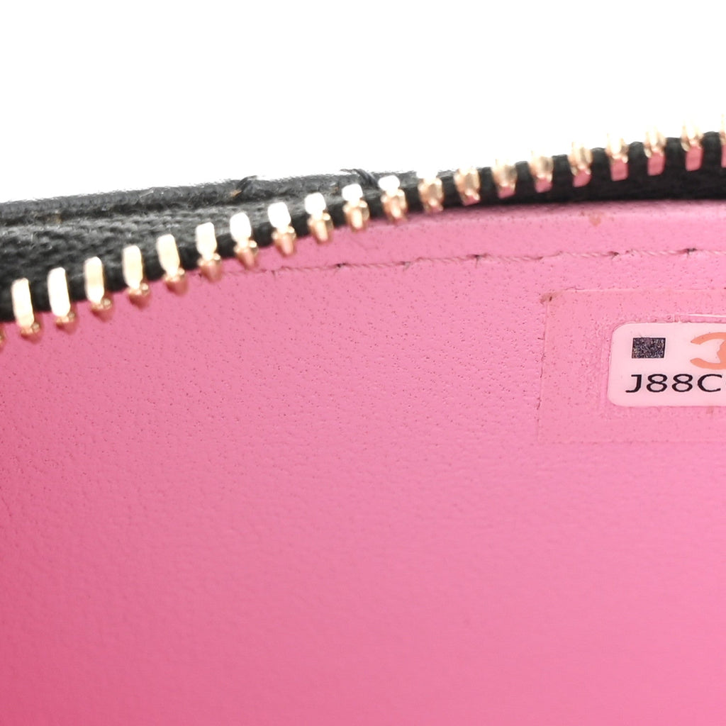 Lambskin Quilted Top Handle Mini Vanity Case With Chain Black Pink