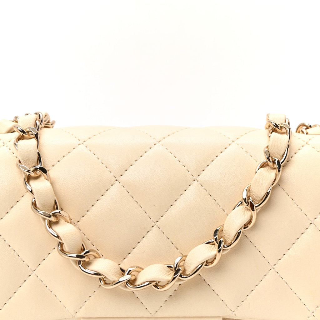 Lambskin Quilted Mini Rectangular Flap White