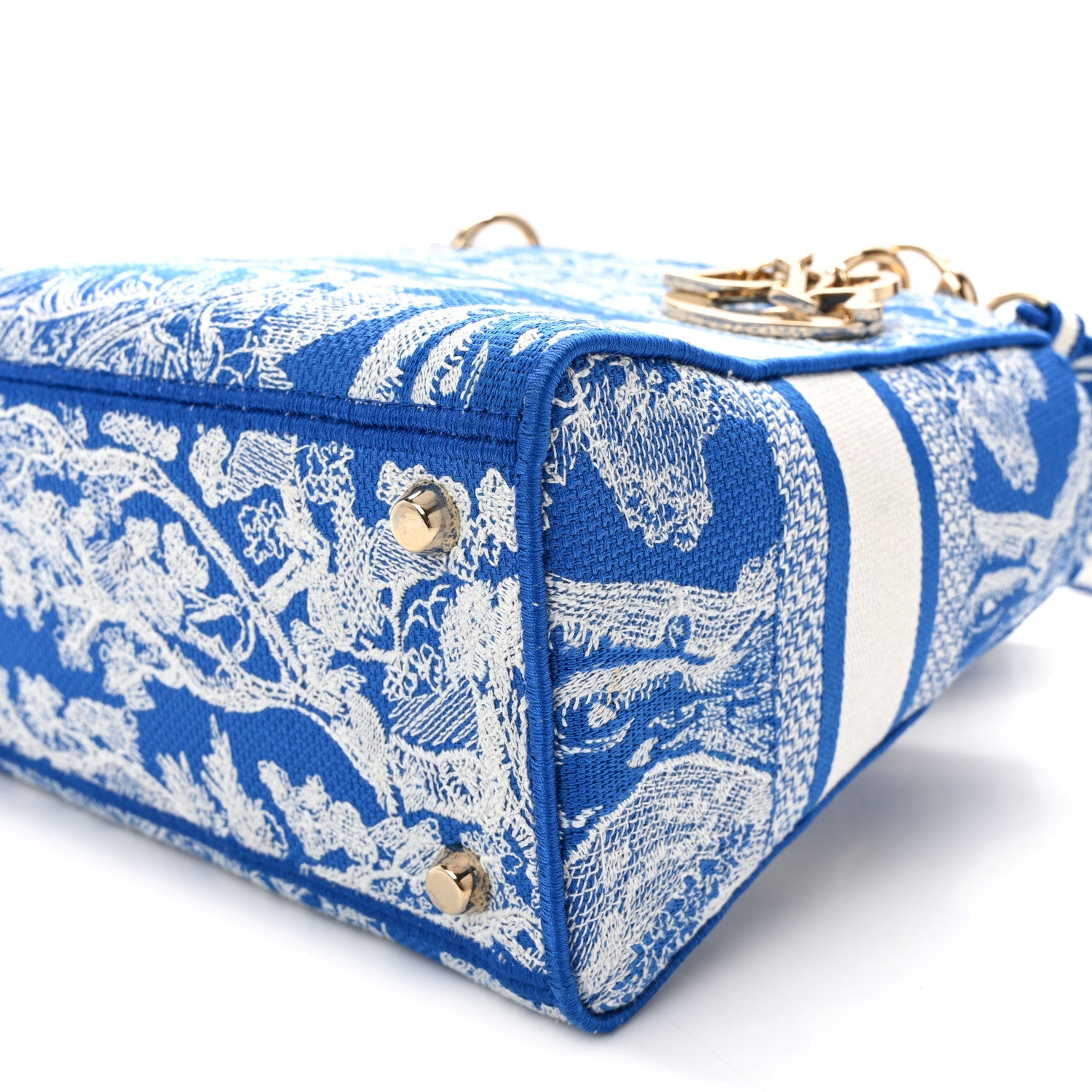 Canvas Toile De Jouy Reverse Embroidered Medium Lady D-Lite Fluorescent Blue
