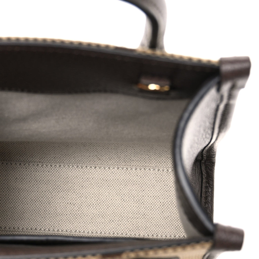 Monogram Jumbo GG Textured Dollar Calfskin Web Mini Vertical Tote Camel Ebony New Acero