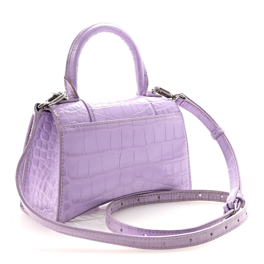 Shiny Calfskin Crocodile Embossed Hourglass Top Handle Bag XS Lilac