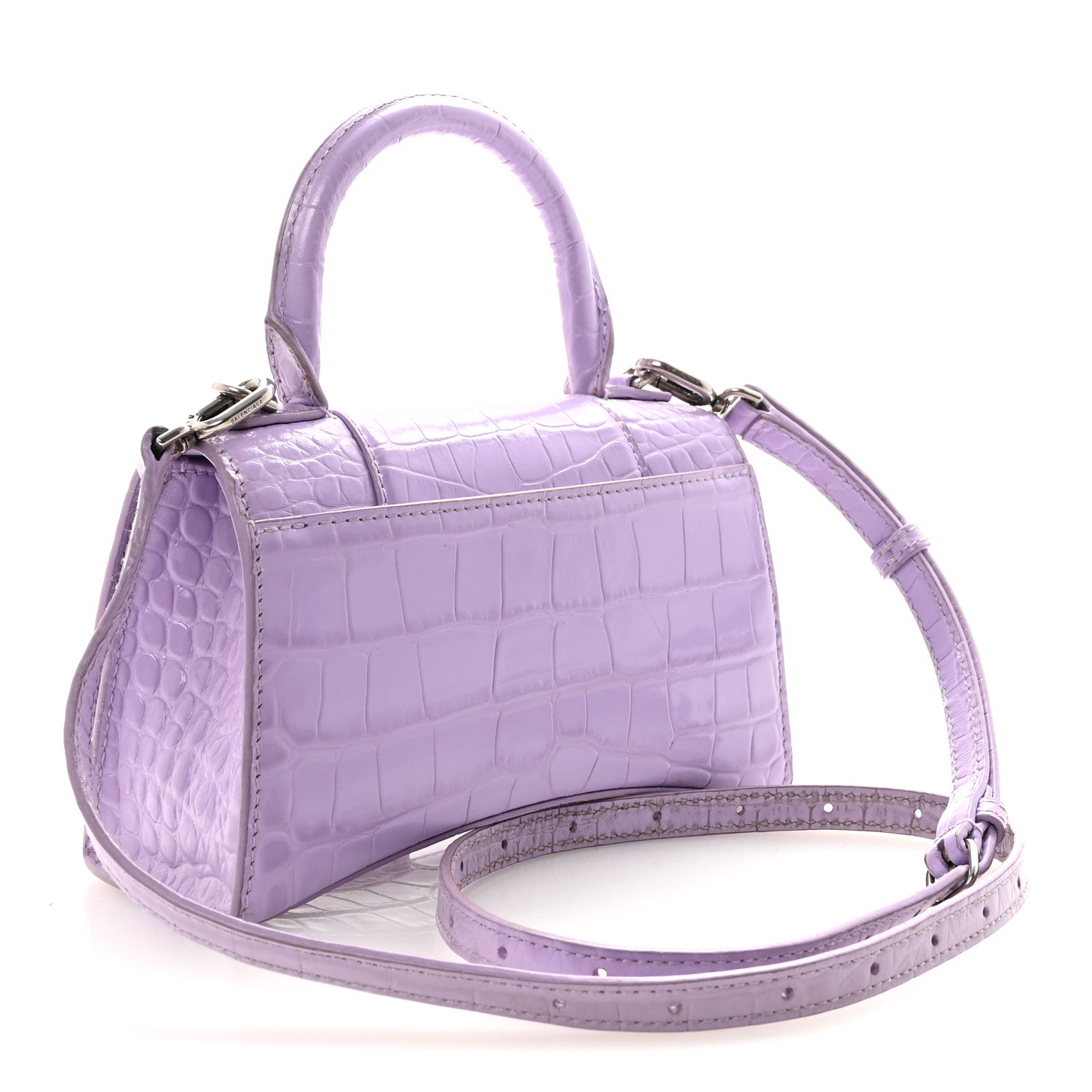 Shiny Calfskin Crocodile Embossed Hourglass Top Handle Bag XS Lilac
