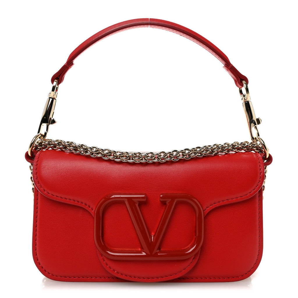 Calfskin Enamel Vlogo Small Loco Shoulder Bag Rouge Pur