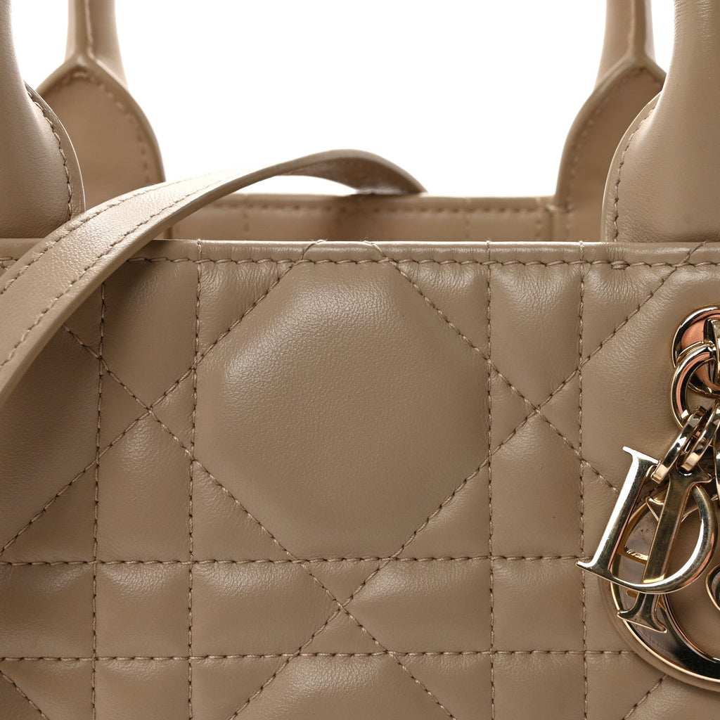 Calfskin Macro Cannage Small Book Tote Taupe