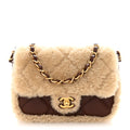 Shearling Lambskin Quilted Mini Furry Coco Flap Beige Dark Brown