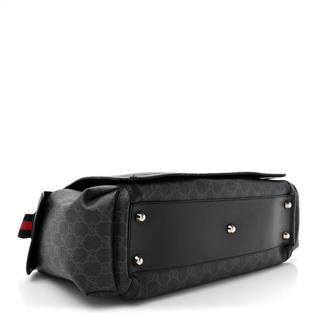 GG Supreme Monogram Web Messenger Diaper Bag Black Grey