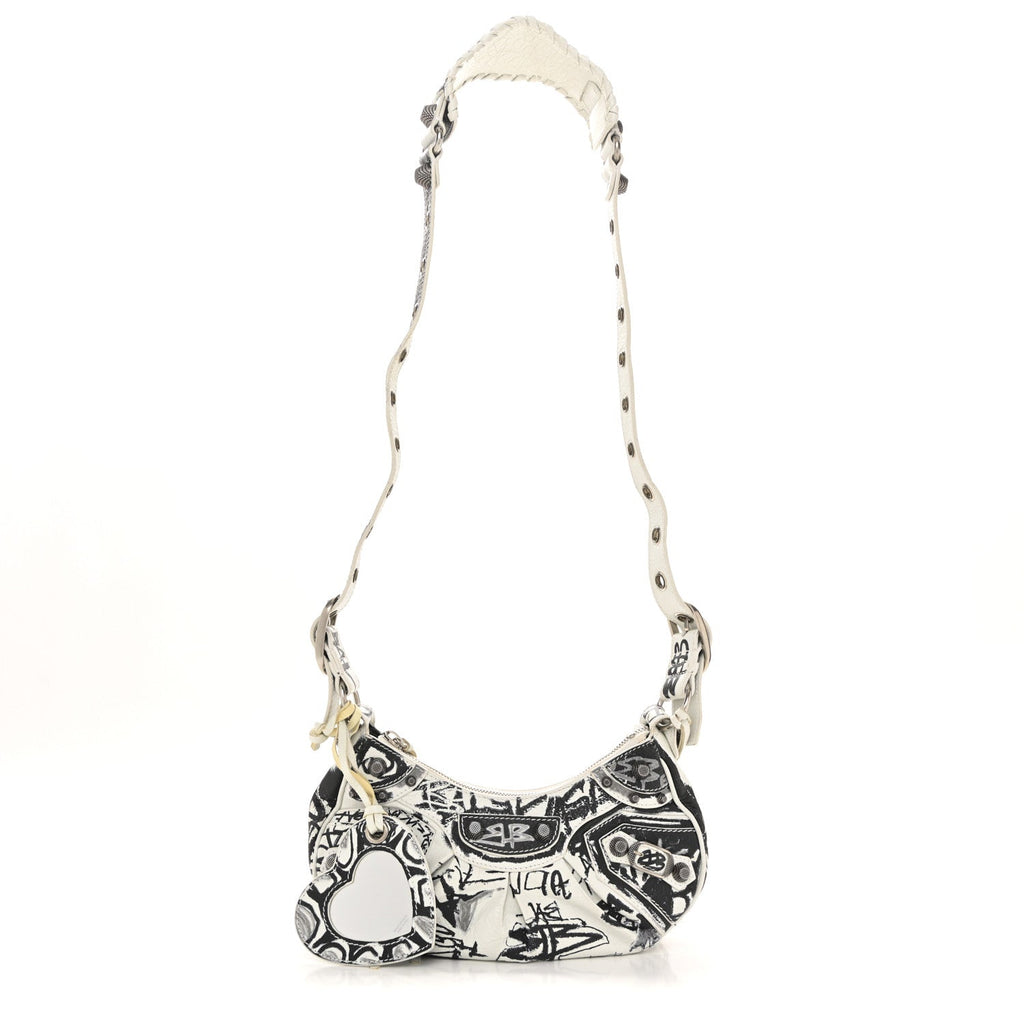 Agneau Arena Graffiti Le Cagole Shoulder Bag XS White Black
