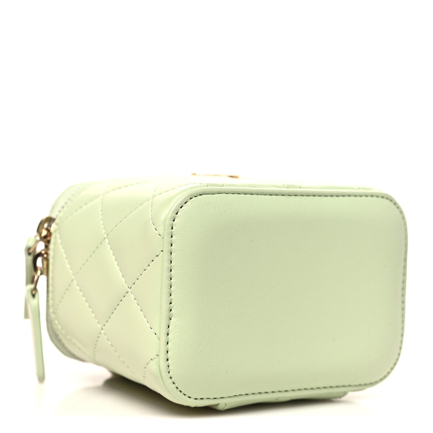 Lambskin Quilted Pearl Crush Mini Vanity Case With Chain Light Green