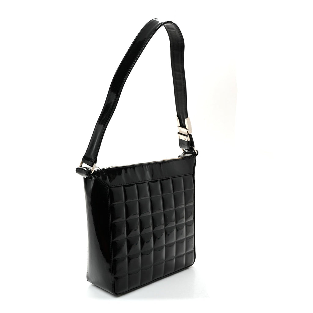 Patent Quilted Small Chocolate Bar Shoulder Bag Black