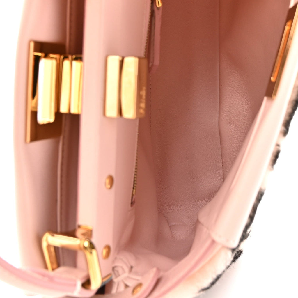 Shearling Nappa Macro FF 1974 Mini Peekaboo Iconic Satchel White Ice Cuoio Miele Scuro