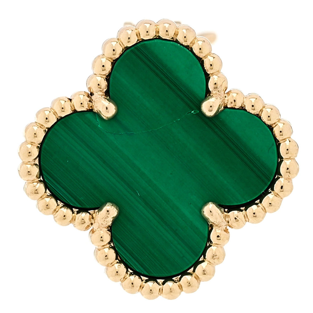 18K Yellow Gold Malachite Vintage Alhambra Earrings