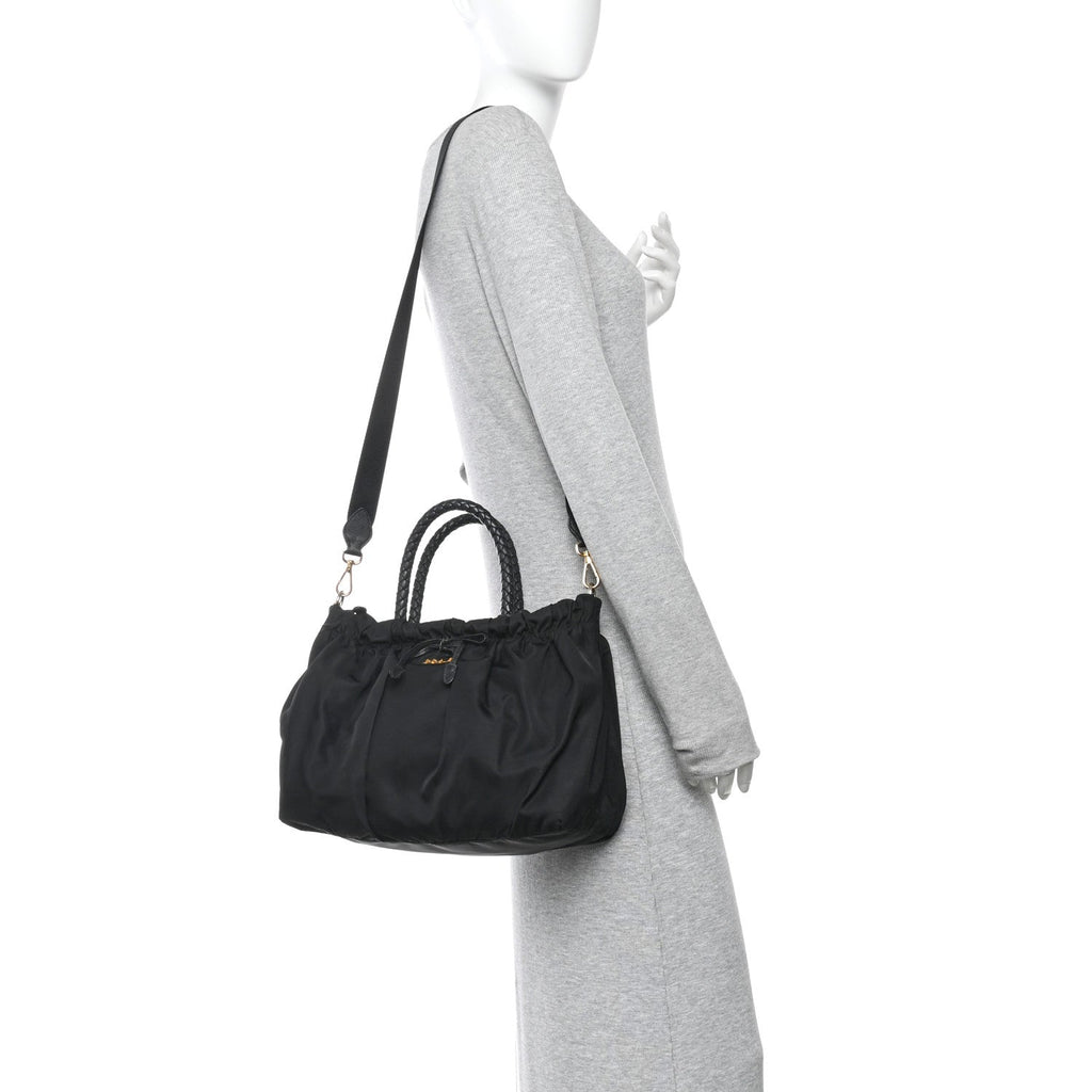 Tessuto Nylon Bow Shoulder Bag Black