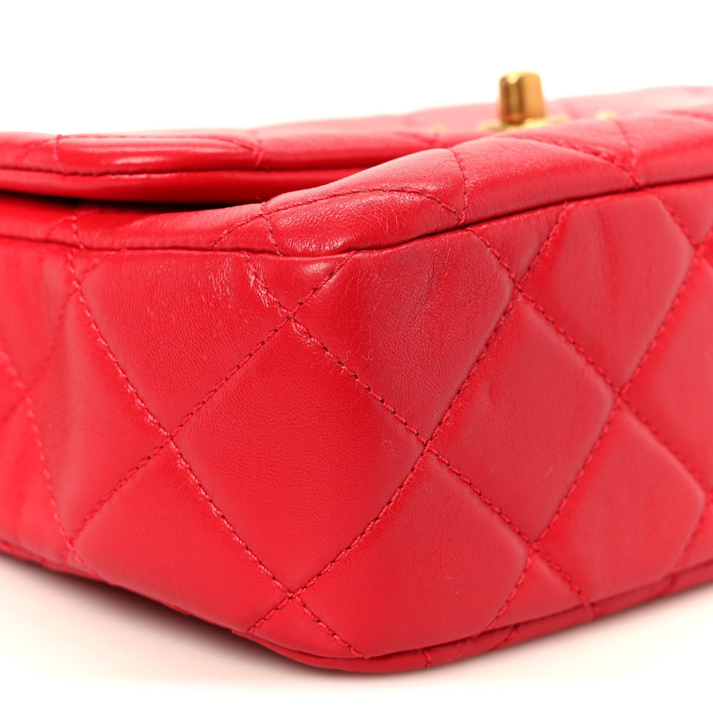 Lambskin Quilted Small Flap Red
