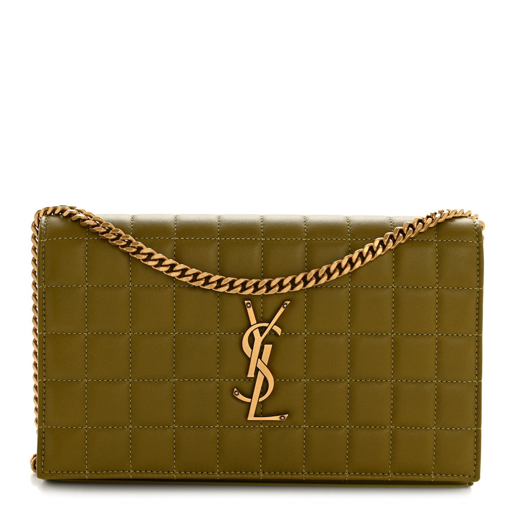 Lambskin Carre Quilted Cassandre Chain Wallet Olive Drab