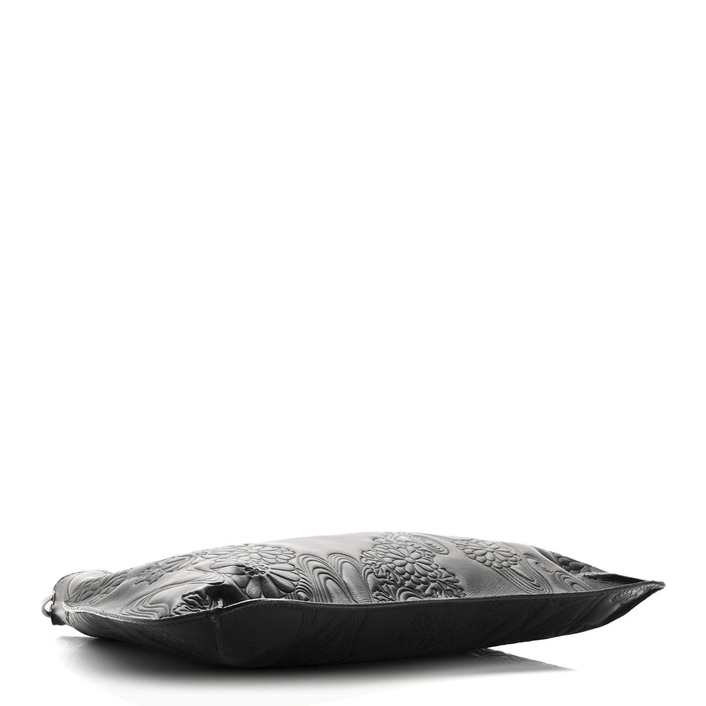 Calfskin Embossed Floral Shoulder Bag Black