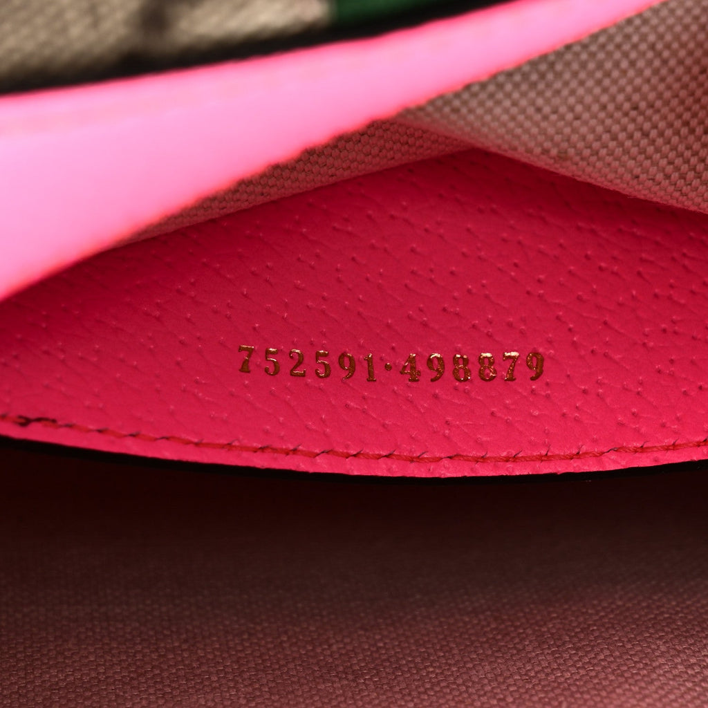GG Supreme Monogram Textured Dollar Calfskin Web Ophidia Small Crossbody Bag Beige Ebony Fuchsia