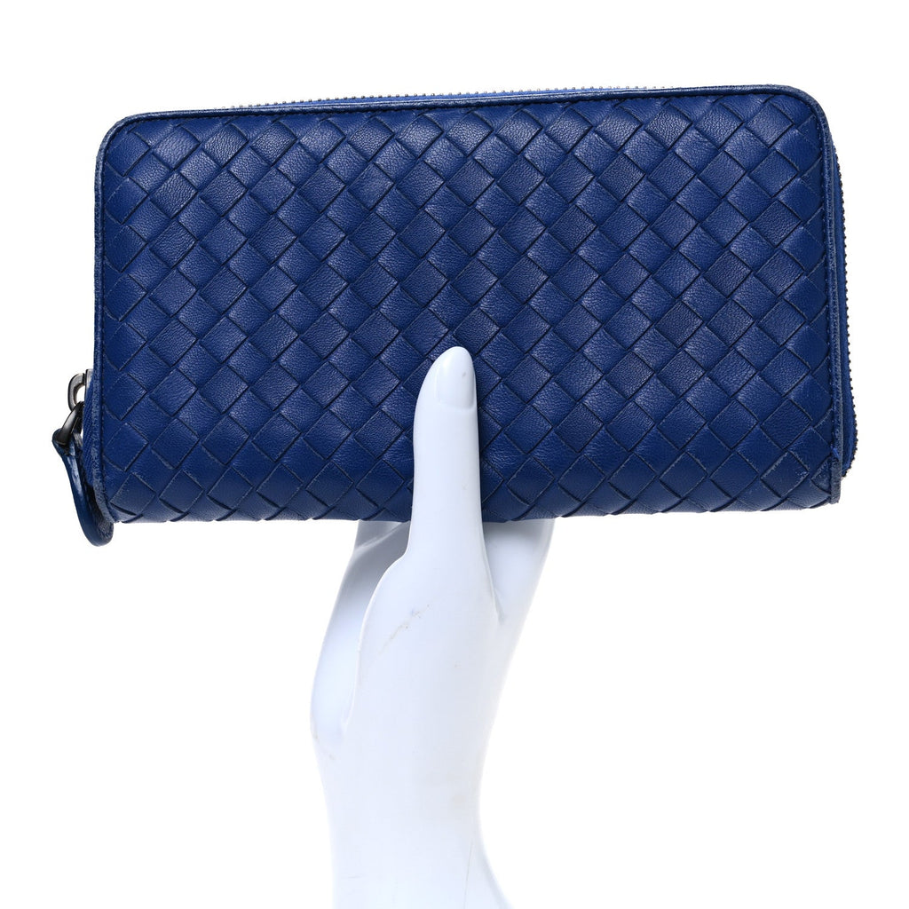 Nappa Intrecciato Zip Around Wallet Cobalt