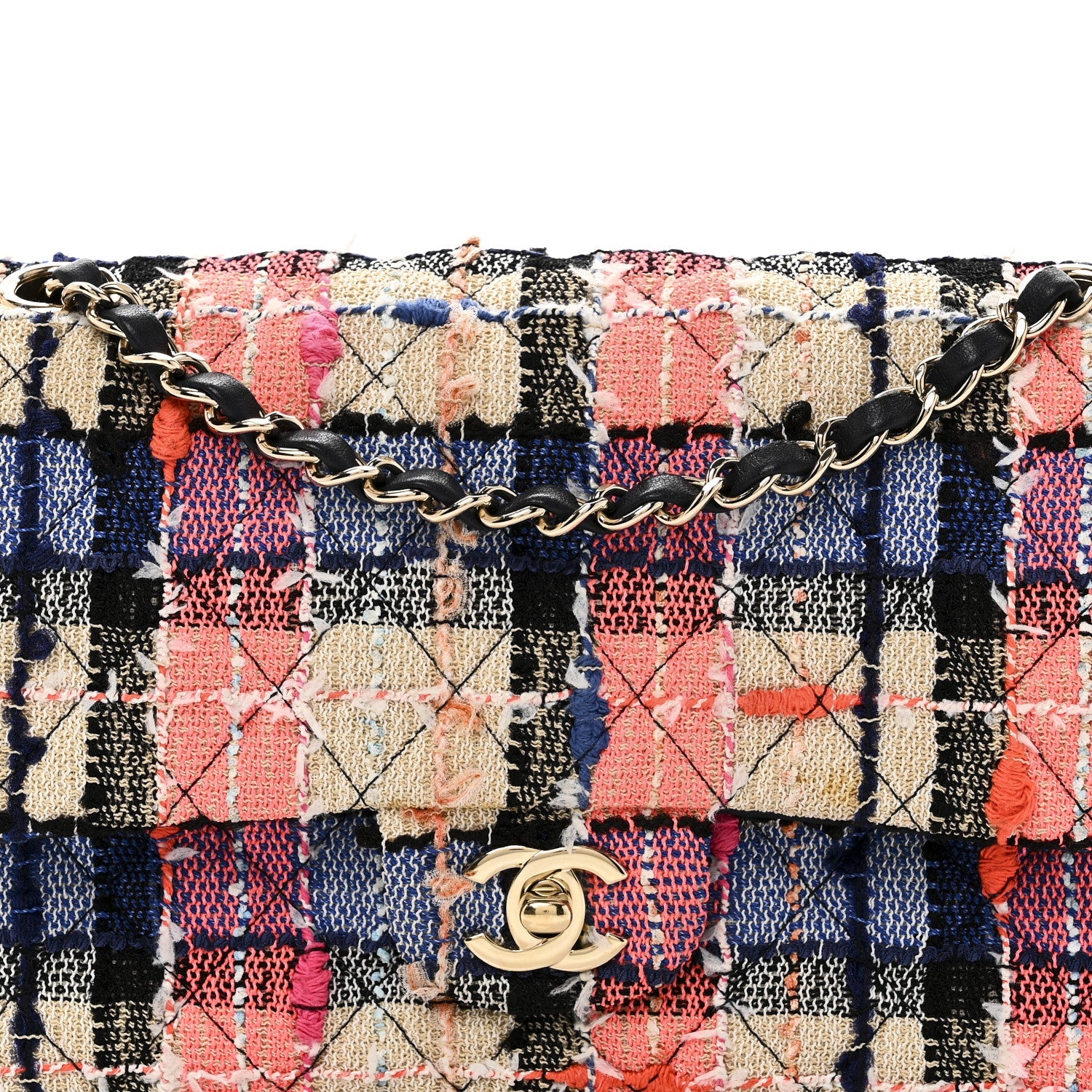 Tweed Quilted Medium Double Flap Blue Orange Yellow