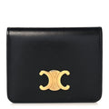 Shiny Calfskin Triomphe Compact Wallet Black