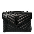Calfskin Y Quilted Monogram Monochrome Medium Loulou Chain Satchel Black
