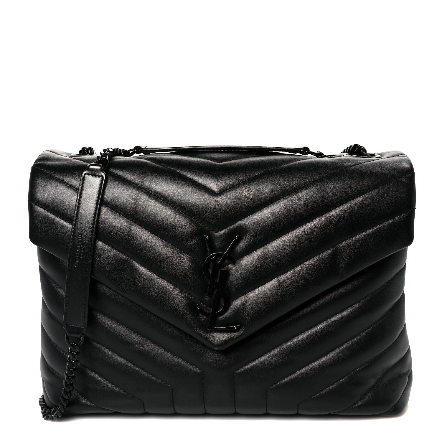 Calfskin Y Quilted Monogram Monochrome Medium Loulou Chain Satchel Black