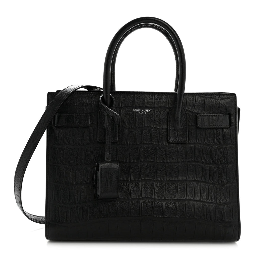 Calfskin Crocodile Embossed Baby Sac De Jour Black