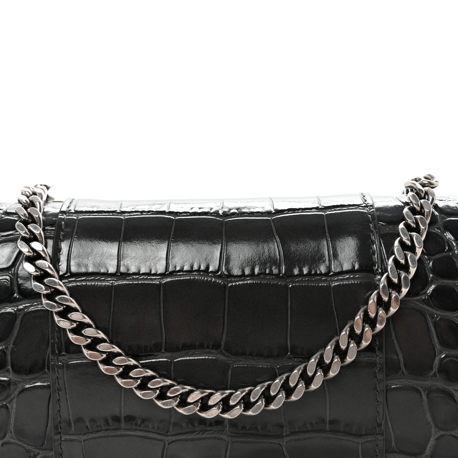 Shiny Calfskin Crocodile Embossed Hourglass Chain Bag Gris