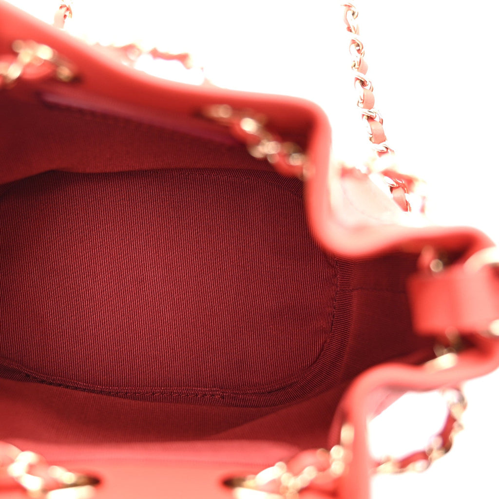 Calfskin Stitched Chain Bucket Bag Coral