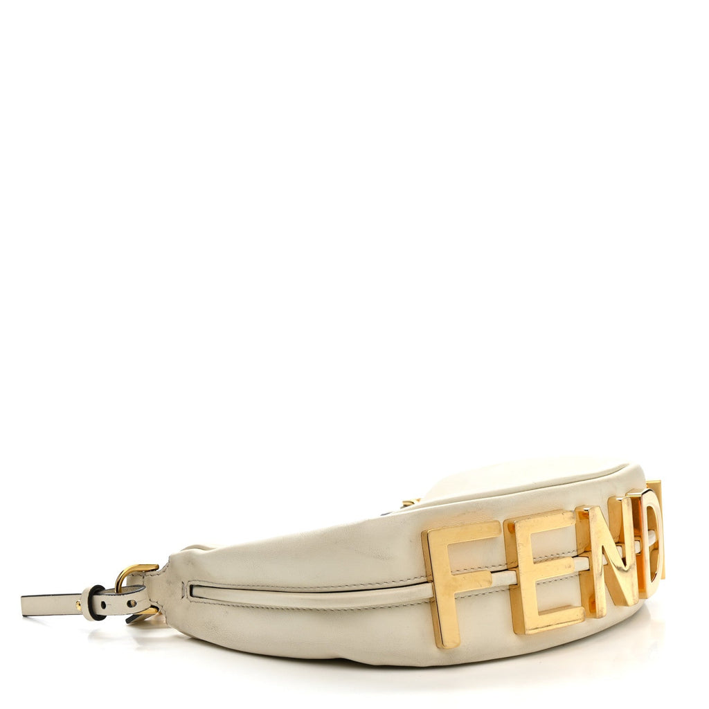 Vitello Grace Matte Mini Fendigraphy Hobo Bag White Ice