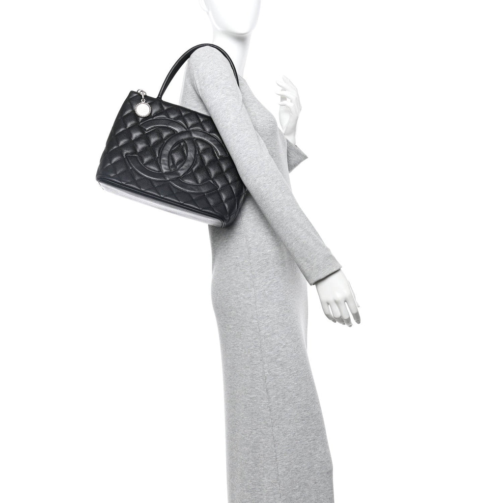 Caviar Quilted Medallion Tote Black