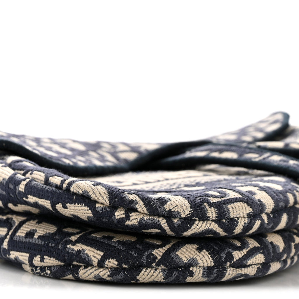Oblique Embroidered Saddle Bag Blue