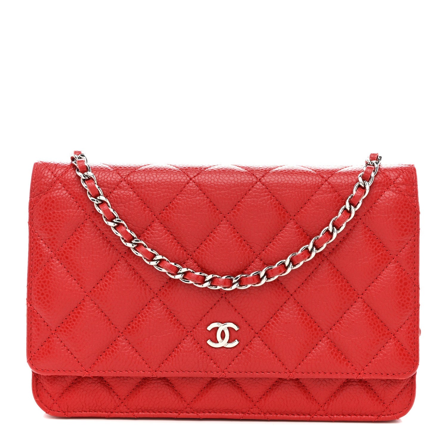 Caviar Quilted Wallet on Chain WOC Red
