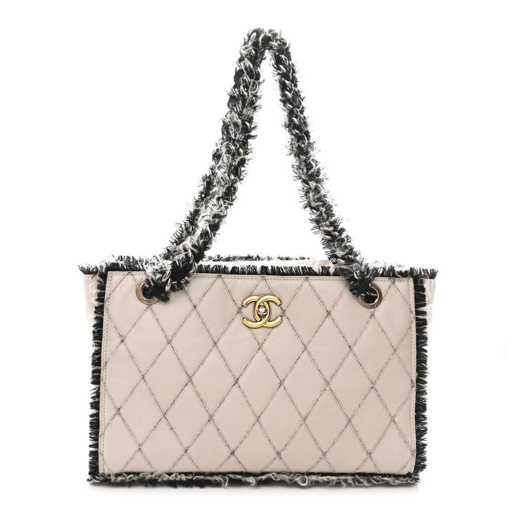 Tweed Calfskin Tweedy Shopping Tote Beige